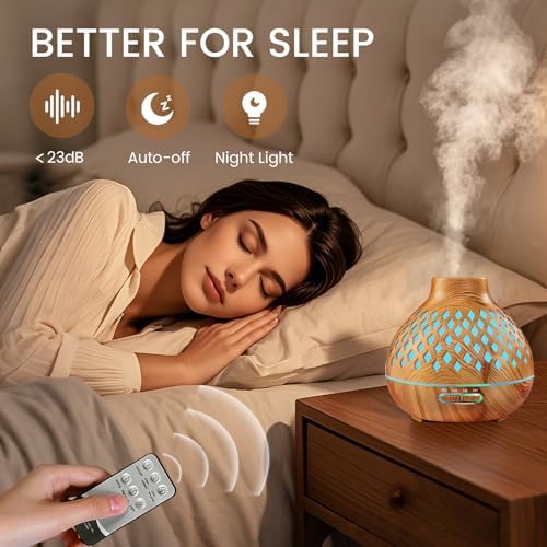 Aeshory Aromatherapy Diffuser & 12 Essential Oils Set, 550ML Aromatherapy Diffuser for Home, Ultrasonic Cool Mist Humidifier with Remote Control 4 Timer 7 Color LED Light, Waterless Auto Off, Light - Image 3