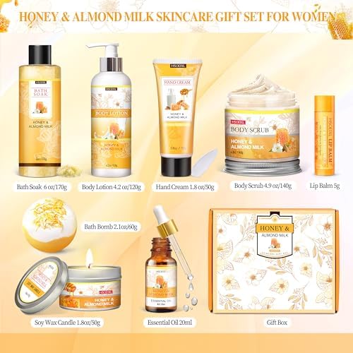 Birthday Gifts for Women, 9PCS Almond Milk & Honey Bath and Body Gifts Set - Image 2