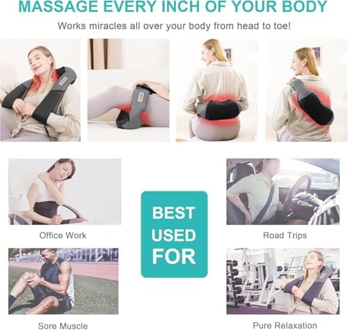 Medcursor Neck Massager - Portable Electric Shiatsu Back Massage Device with Heat, Deep Tissue 3D Kneading Pillow for Muscle Pain Relief, Valentines Day Gifts - Includes Carry Bag (No Battery) - Image 5