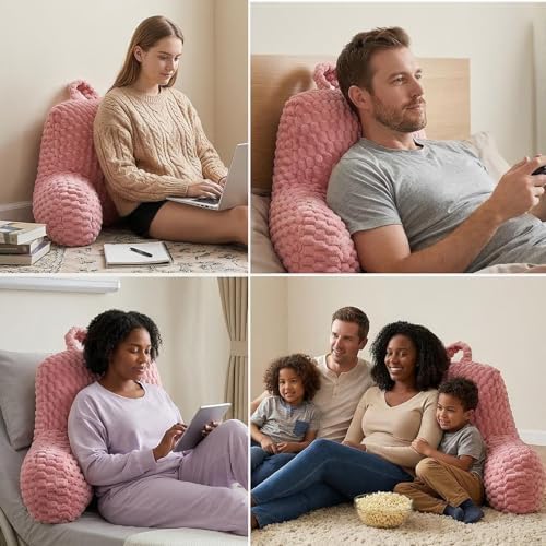 Reading Pillow for Bed, Adults Back Pillow for Sitting up, Husband Pillow for College Dorm, Back Support Cushion with arms for sit up on Couch, Sofa, and Floor,Pink - Image 7