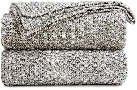 Longhui bedding 100% Cotton Knitted Throw Blanket – Light Grey, Soft & Cozy, Machine Washable, 60"x80" – Perfect for Living Room, Couch, Sofa, Bed or Travel by LongHuiBedding