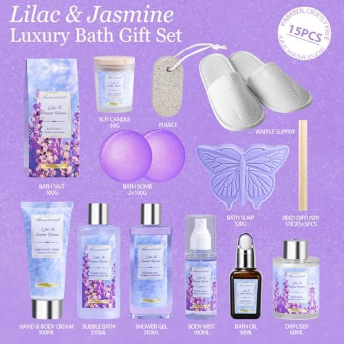 Gift Baskets for Women, 15pcs Lilac Jasmine Self Care Gifts for Women - Image 2