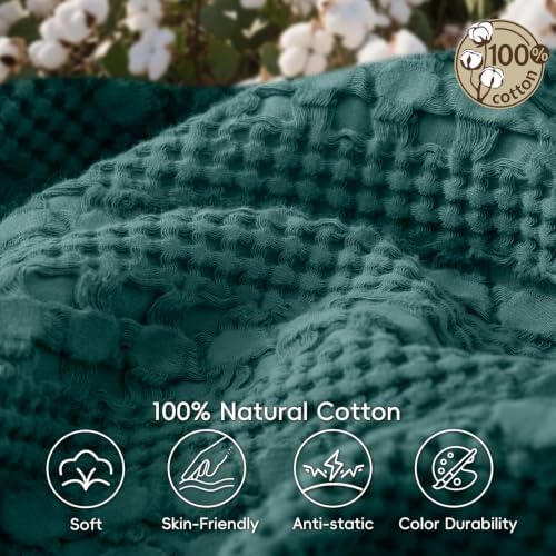 PHF Lightweight 100% Cotton Waffle Blanket for Bed, King, Teal - Image 4
