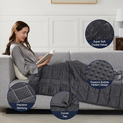 CuteKing Weighted Blanket - Weighted Blanket with Premium Glass Beads - Heavy Blanket Crystal Velvet for Comfort Sleep - Thick Blanket All Season (20lbs, 60"x80", Grey Bubble) - Image 5