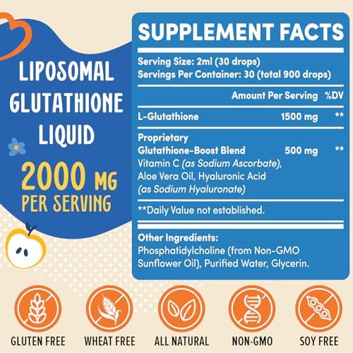 Prunucis 2000MG Liposomal Glutathione Liquid, 98% Absorption, Active Form L-Glutathione Supplement, Vegan Friendly, Powerful Antioxidant Complex for Immune System, Aging Defense, Detox, 16 FL.OZ - Image 2