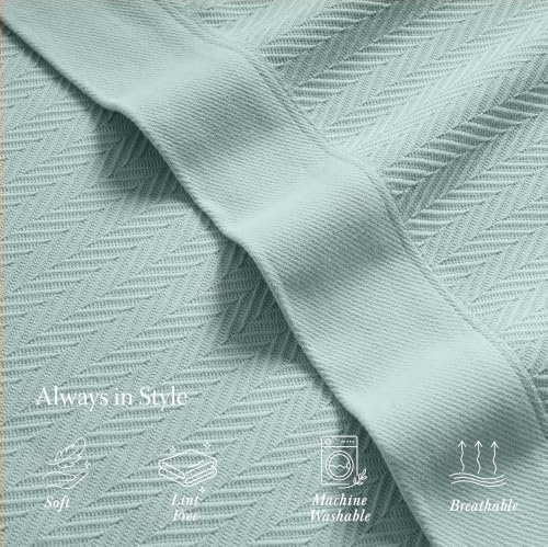 Threadmill Luxury 100% Cotton King Herringbone Blanket, Mist Blue - Image 5