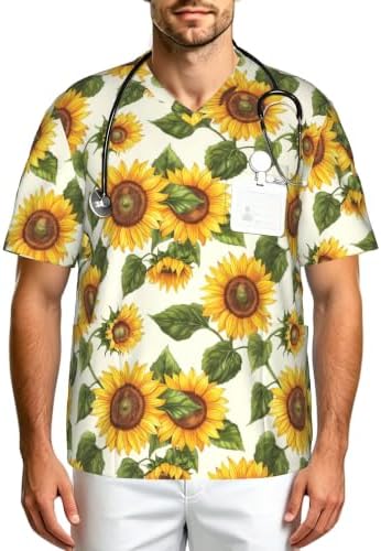 Men's Scrub Top,V-Neck Spill Wrinkle Resistant,3 Pockets-Sunflower (9) by Unknown