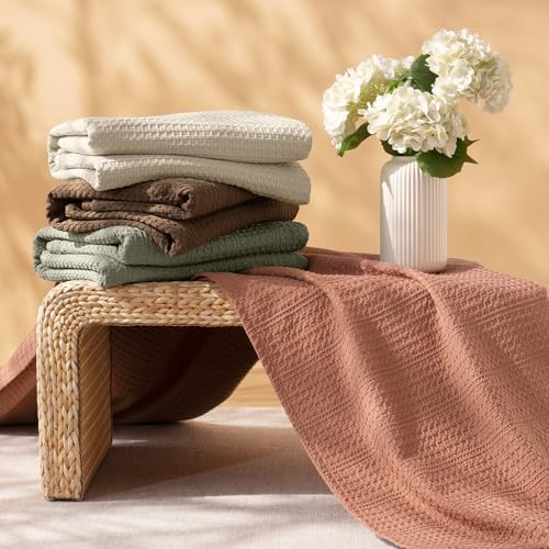 PHF Lightweight Waffle Weave Blanket Queen Size 90"x 90", Soft Woven Summer Blanket for Hot Sleepers - Aesthetic Home Decor for Couch Bed Sofa, Pet Friendly, Natural/Linen - Image 6