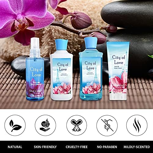 Bath & Body Kit, 3 Fl Oz, Ideal Skincare Gift Home Spa Set, Includes Body Lotion, Shower Gel, Body Cream, and Fragrance Mist, Birthday Mother's Valentine's Day Gifts(City of Love) - Image 6