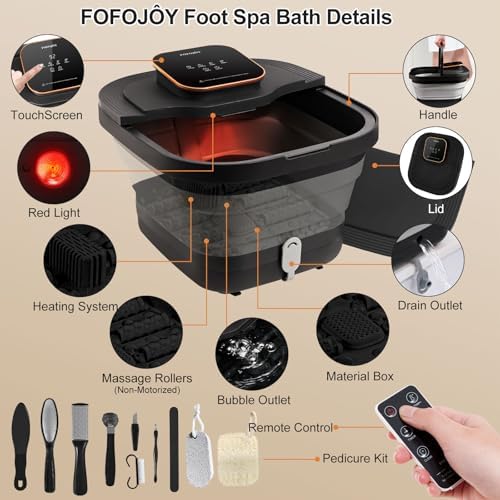 Collapsible Foot Spa Bath with Heat and Massage Roller, Bubble, Temperature Control, Remote Control, Foot Pedicure Kit, Pedicure Foot Spa - Image 2