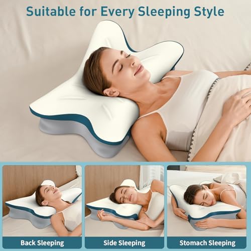 Cervical Pillow for Neck Pain Relief - Ergonomic Neck Pillow, White & Blue - Image 7