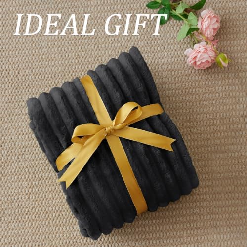 BEDELITE Ribbed Twin Blanket for Couch & Bed, Black, 66"x90" - Image 2
