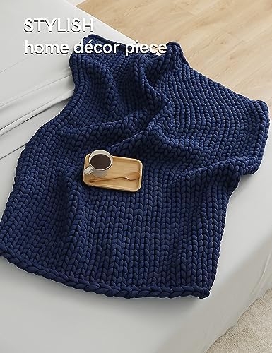 YnM Chunky Throw Blanket, Medium-Weight, Hand Knitted, Skin Friendly, Ventilated and Breathable, Machine Washable, Home Décor Piece for Couch, Sofa and Bed (Indigo Blue, 50x70 Inch) - Image 2