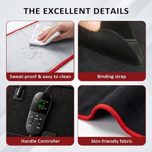 33"x17" Red Light Therapy Mat for Body Pain Relief, 660nm & 850nm Near Infrared Light Pad, 480 LED Flexible Redlight Blanket with Lightness Timer Pulse Control for Back Belly Knee Joints Muscle(Black) - Image 3