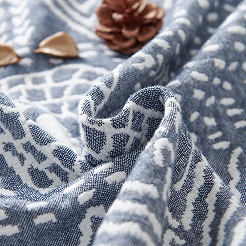 jinchan 100% Cotton Muslin Blanket Twin Boho Throw Blanket 60x80 Blue Gray - Image 4