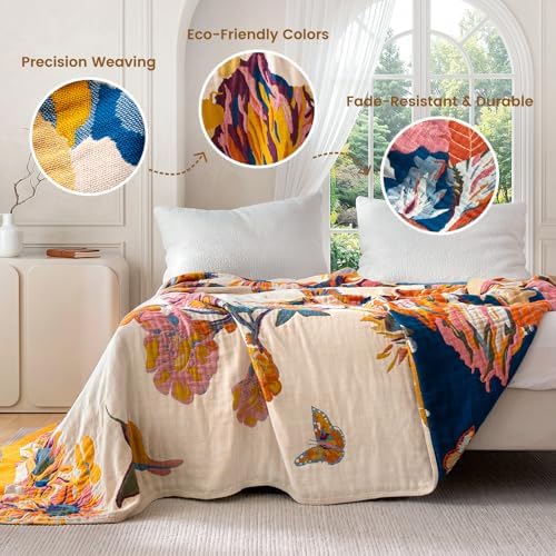 MSGKV Boho Throw Blanket 60"x80" 100% Cotton for Couch Bed, Summer Quilt - Image 4
