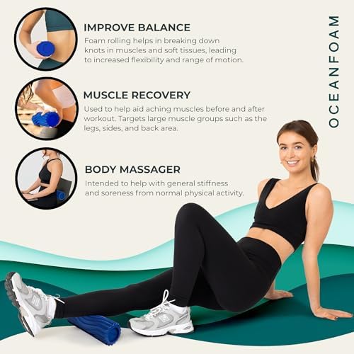 Oceanfoam Ripple Travel Foam Roller (11" x 3.35") Firm Mini Foam Roller for Physical Therapy, Deep Tissue Massage, Back Pain - High Density, Ergonomic Wave Textured - Yoga, Exercise (Royal Blue) - Image 6