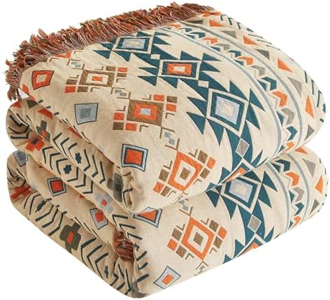 Boho Throw Blanket for Bed 90”x98”, 100% Cotton Blanket for Couch Sofa by DefineCozyHealthyLife