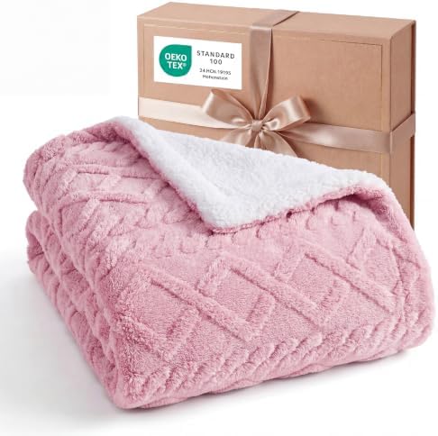 Bedsure Sherpa Fleece Blanket, Cable Jacquard Tufted, Warm, Pink, Throw by BEDSURE