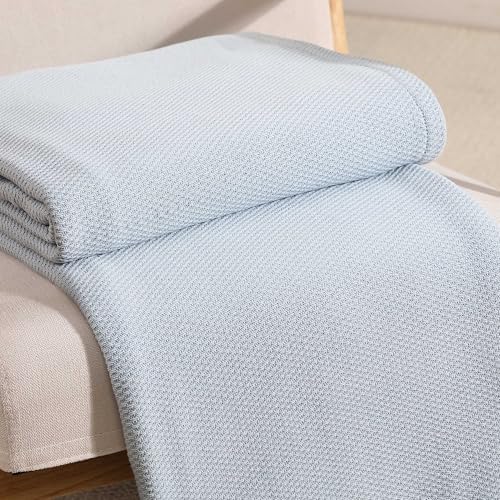 Tommy Hilfiger - Queen Cotton Blanket, Textured Pique Weave Bedding, Medium Weight Soft Blanket, Anti-Pilling & Fade Resistant, Ideal for Layering, Oeko-TEX Certified (Blue) - Image 3