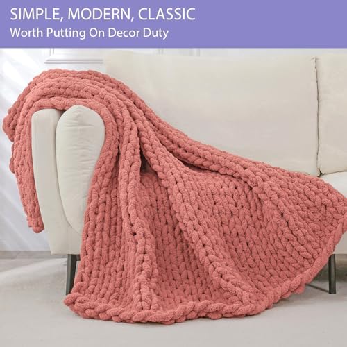 Bigacogo Chunky Knit Throw Blanket for Couch, 40x60 inches, Antique Red - Image 3