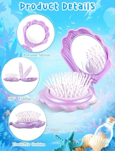 8 Pcs Foldable Travel Shell Hair Brush with Mirror - Image 4