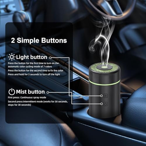 SEEDSEEL 100ML Car Diffuser, USB Rechargeable Battery Operated,Powered Cordless Essential Oil Diffuser, 7 LED Color Lights 2 Timer Modes for Car Outdoor Home (Black) - Image 5