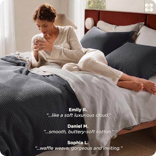 Bedsure PureWoven 3 Pieces 100% Cotton Waffle Weave Duvet Cover Set, Queen - Image 6