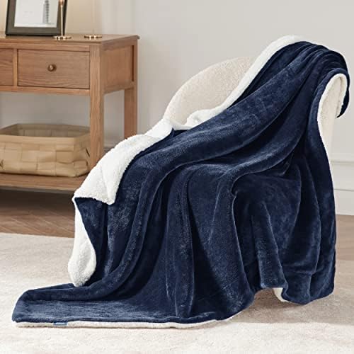 Bedsure GentleSoft Sherpa Fleece Throw Blanket for Couch, Non-Heated, Thick and Warm Throw for Women and Men, Soft Fuzzy Plush Weight Blanket for Winter, Navy, 50x60 Inches - Image 3