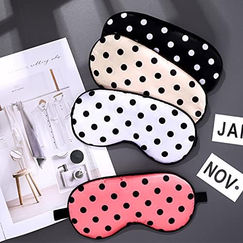 Geyoga 4 Pcs Silk Dot Sleep Eye Mask Dot Blindfold with Adjustable Strap Silk Soft Dot Eye Cover for Women Men Satin Night Blindfold Cover - Image 3
