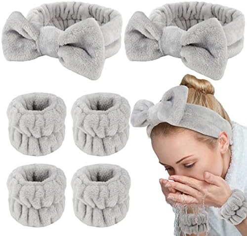 WHAVEL 6PCS Spa Headband and Wristbands Set, Face Wash Headband Wrist Bands for Washing Face Makeup Skincare Hair Band Skin Care Accessories Tools by Whavel