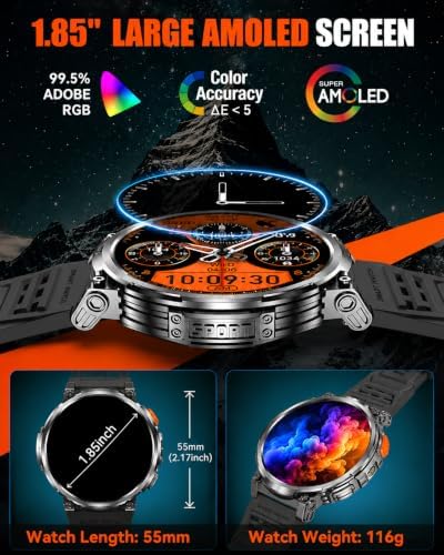 Military Smart Watch for Men, 1.85" Big Screen, Flashlight, 930mAh Battery - Image 2