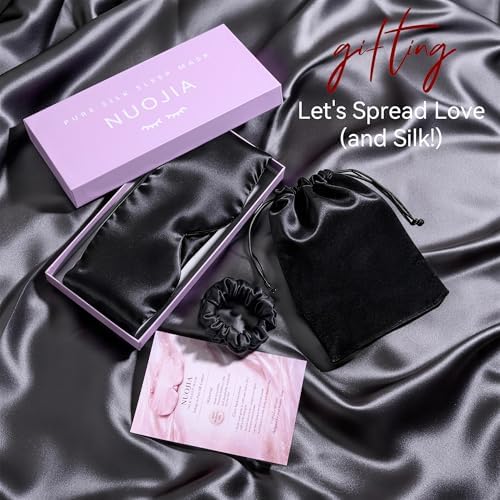 Silk Sleep Mask 22 Momme 100% Mulberry Silk & 3.5cm Silk Hairband Set for Side Sleeper Women Men,Light Blocking Nose Pad, Adjustable Silent Strap,Eye Mask fo Home & Travel Use (Black) - Image 2