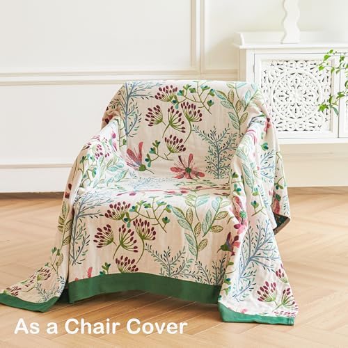 VANJOROY Boho Throw Blanket, 100% Organic Cotton Breathable Ultra Soft 50" x 60" Bed Quilt Throw - All Season Floral Rustic Farmhouse Decor Luxury Reversible Blanket for Sofa Couch Chair and Gift - Image 5