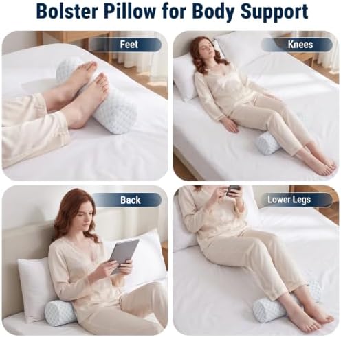 Neck Roll Pillow for Neck Pain Relief - Memory Foam Neck Support Pillow for Bed, Cylinder Pillows, Round Neck Pillow for Sleeping, 15.7 * 5 * 5 inch (Cool-Blue) - Image 5