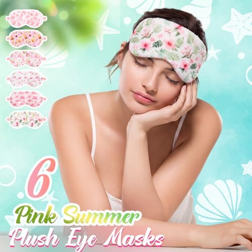 Cuffbow 6 Pack Fuzzy Sleep Masks Plush Eye Mask,Summer,Pink - Image 4