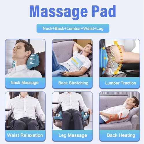 Back Massager with Heat & Traction & Vibration, Seat Massager Pad for Pain Relief Deep Tissue, Lumbar Traction, PU Leather, Foldable, for 5’ to 6’1”, Massage Chair Pad for Office Home - Image 4