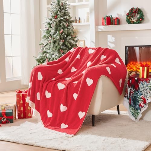 CozeCube Reversible Knit Throw Blanket, Red Love Heart, 60"x80" by CozeCube