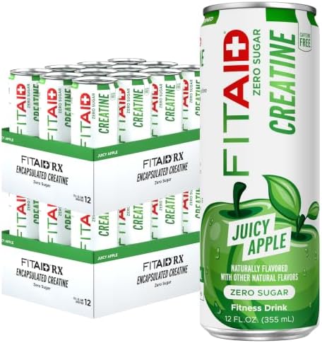 FITAID Creatine Recovery Drink, Zero Sugar, Juicy Apple, 12 fl oz (24-Pack) by LIFEAID