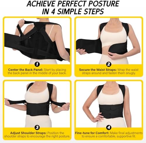 Back Brace Posture Corrector for Women & Men, Adjustable Full Back Support, Shoulder Straightener for Upper & Lower Back Pain Relief-Scoliosis, Hunchback, Waist Trainer (Large, Balck) - Image 6