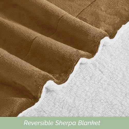 Elegant Comfort Ultra Soft Reversible Flannel Sherpa Blanket - Cozy Silky Fleece Throw for Couch, Bed - Plush Fuzzy Warm Winter Blanket for Gift, Full, Taupe - Image 5