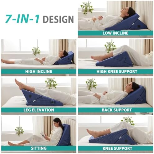 Bedluxe Wedge Pillow for Sleeping, Adjustable 9&12 Inch Foldable Bed Wedge Pillow Set, Orthopedic Memory Foam Triangle Pillows Wedge, 7-in-1 Elevated Pillows for Leg and Back Support, Navy - Image 2