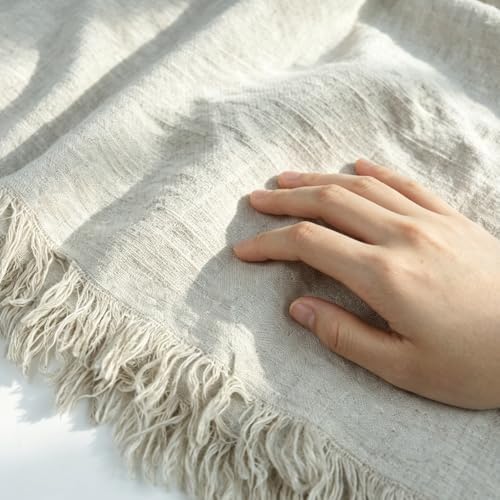 MINUPWELL 100% Pure Hemp Blanket Queen/King Size - 79"×87" Extra Large Linen Color Blanlet – Natural Hemp Fabric - Image 5