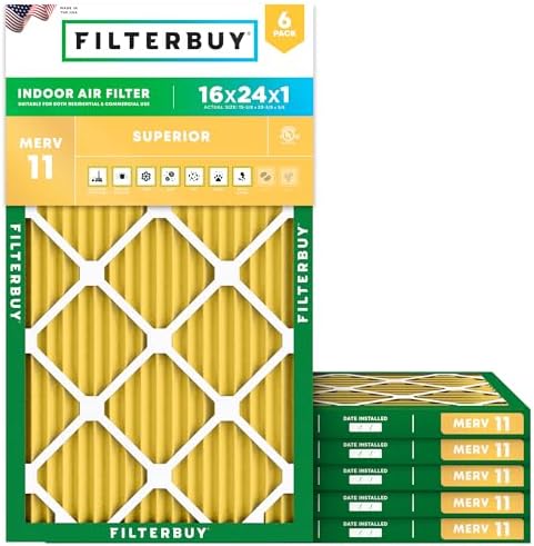 Filterbuy 16x24x1 Air Filter MERV 11 Pet & Allergy Defense (6-Pack) by Filterbuy