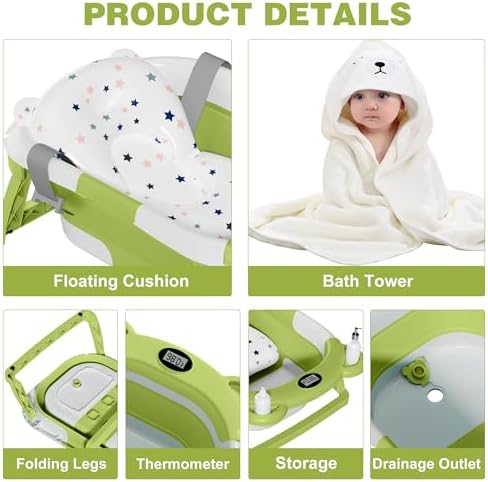 MoreFeel Collapsible Baby Bathtub for Newborn with Thermometer,Portable Travel Bathtub with Drain Hole, Durable Foldable Baby Tubs for Infants to Toddler - Image 3