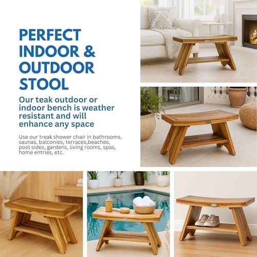 EcoDecors Serenity 30-Inch Teak Shower Bench with Shelf, 300 lb - Image 6