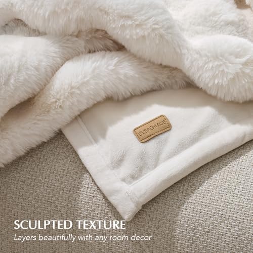 EverGrace Faux Rabbit Fur Bubble Throw Blanket, 90"x90", Ivory White - Image 5