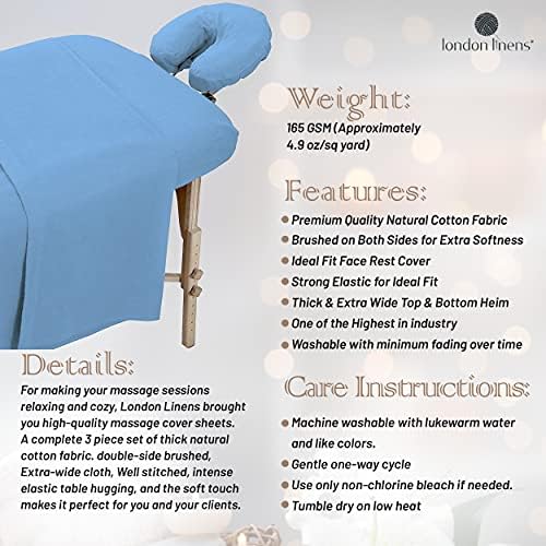 London Linens 3 Piece Set Massage Table Sheets Set - 100% Natural Cotton Flannel- Includes Massage Table Cover, Massage Fitted Sheet, and Massage Face Rest Cover (Light Blue) - Image 5