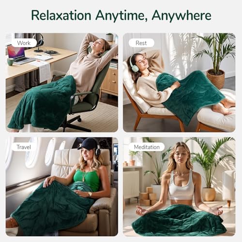 Kaisa Weighted Lap Blanket for Adults, 7 lbs 41" x 53", Leaf Pattern, Green - Image 5