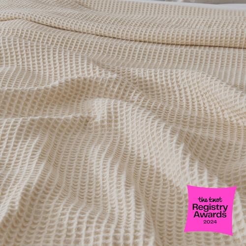 100% Cotton Taupe Blanket King Size for Bed - Breathable and Soft, Waffle Weave for Summer Spring, 102x90 Inches (Oatmeal) - Image 2